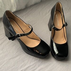 Sun + Stone Glossy Black Mary Jane Heels